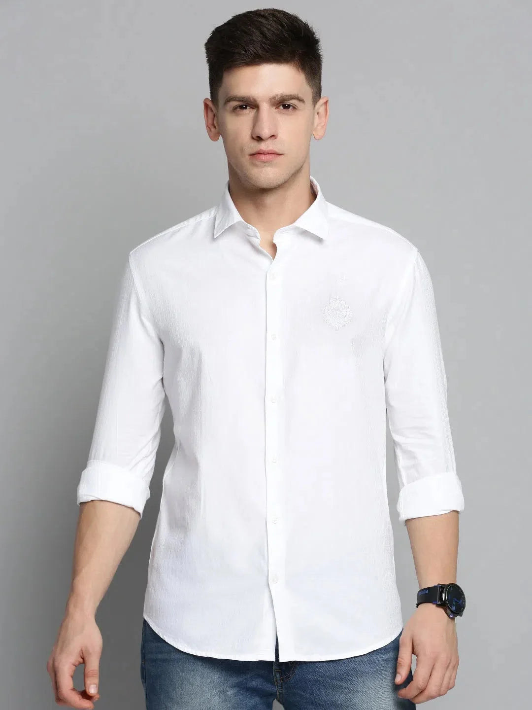 White Cotton Mens Shirt - Solid Casual Shirt by DesiQlo