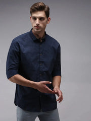 Men Blue Printed Casual Shirt-OMANPRINT-1590-Navyblue