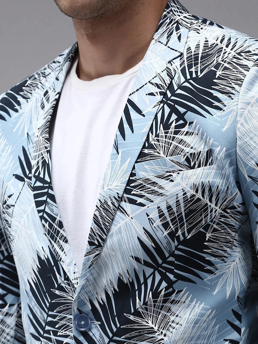 Men's Blue Printed Blazer | Stylish Ethnic Nehru Jacket Look