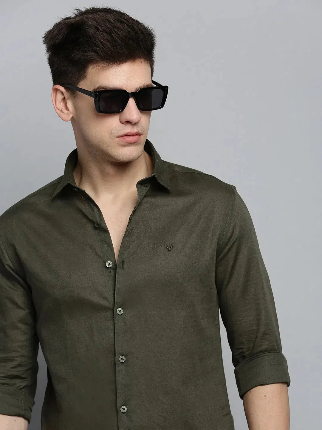 Olive Green Mens Shirt | Solid Cotton Casual Shirt DesiQlo