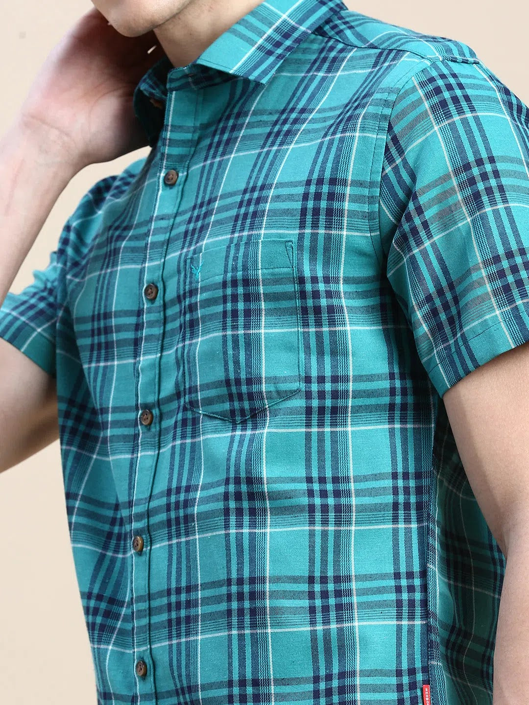 Green Checked Mens Shirt - DesiQlo Cotton Casual Wear