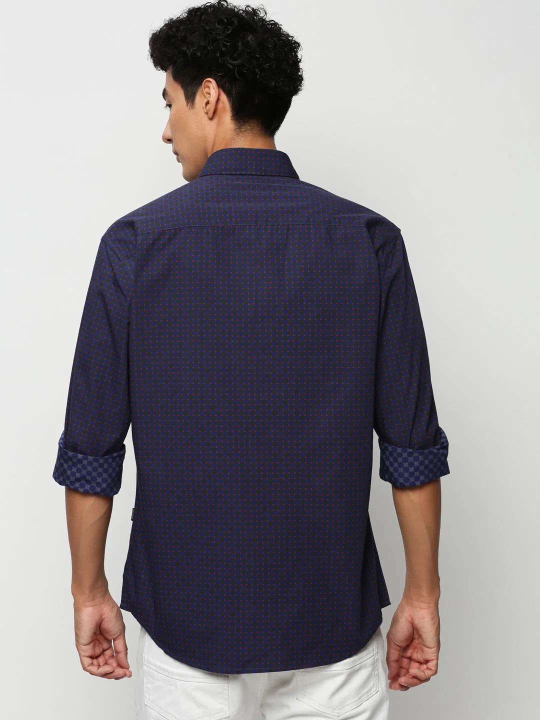 Navy Geometric Mens Shirt - Cotton Casual Shirt | DesiQlo