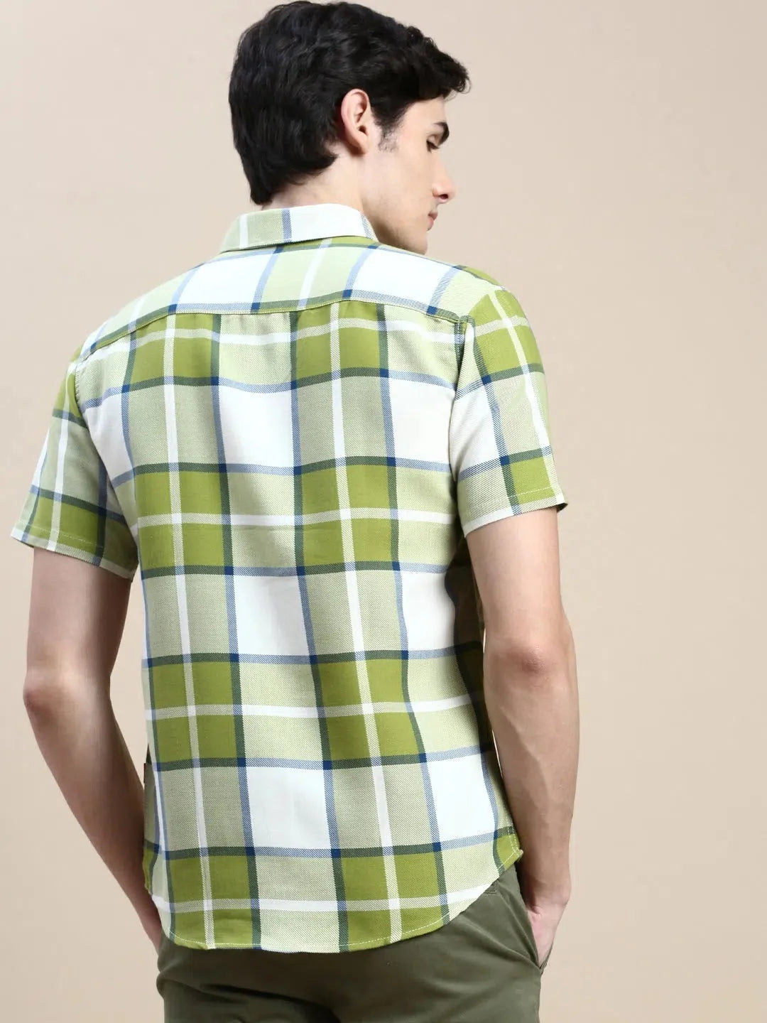 Green Checked Mens Shirt | Cotton Casual Shirt DesiQlo