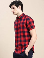 Men Red Checked Casual Shirt-WILLACHECKS-101-Red