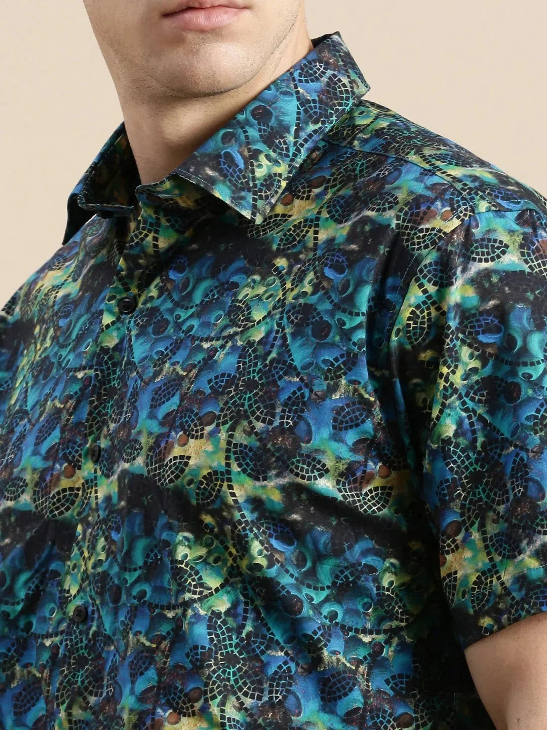 Abstract Print Mens Shirt - Galleria Multi Color Satin Shirt