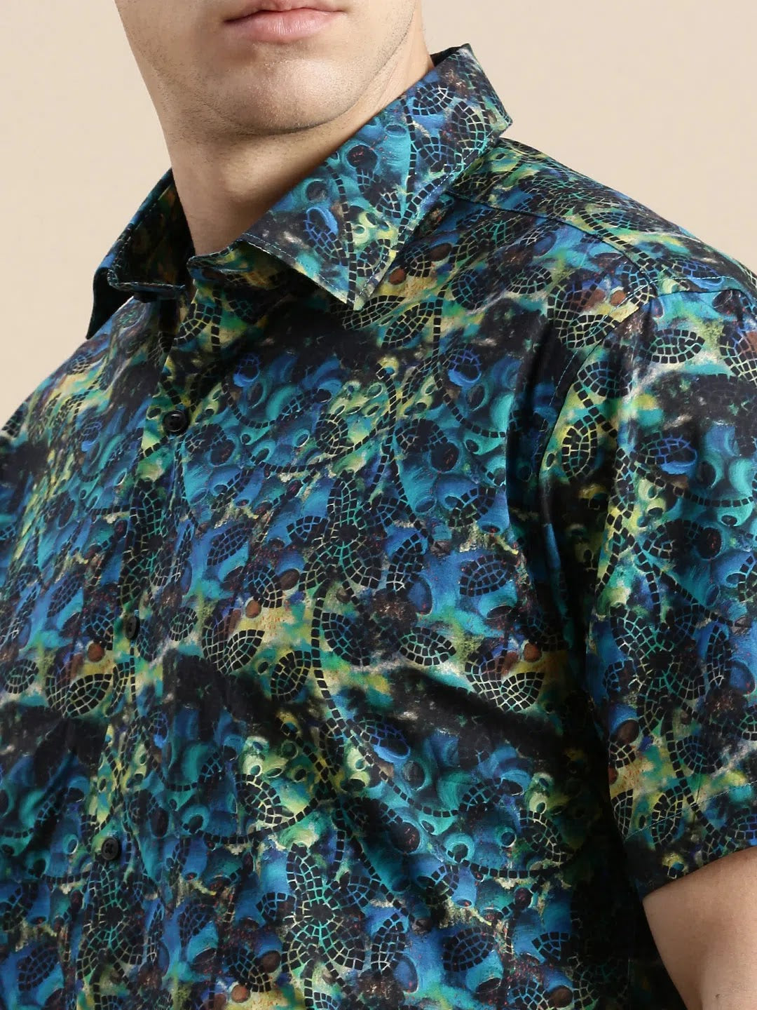 Abstract Print Mens Shirt - Galleria Multi Color Satin Shirt