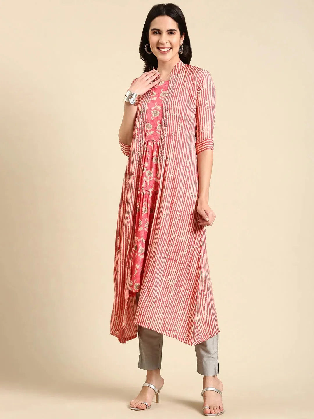Coral Printed Anarkali Kurta - Women's Viscose Anarkali Kurta