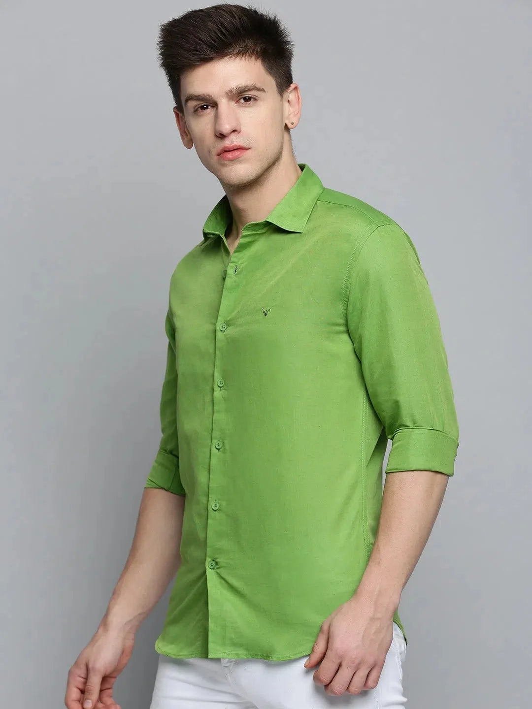 Elegant Green Cotton Mens Shirt - Solid Casual Shirt | DesiQlo