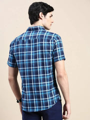 Men Navy Checked Casual Shirt-ALMACHECKS-86-Navyblue