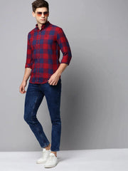 Men Maroon Checked Casual Shirt-AVACHECKS-5040-Maroon