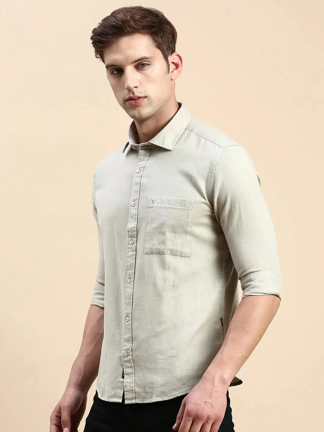 Men's Green Solid Shirt | Casual Cotton Linen Shirt - DesiQlo