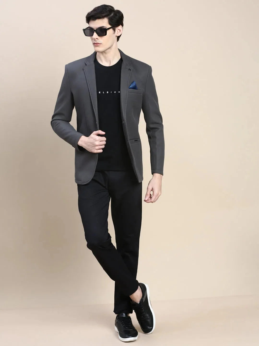 Grey Cotton Nehru Jacket for Men - Solid Casual Blazer