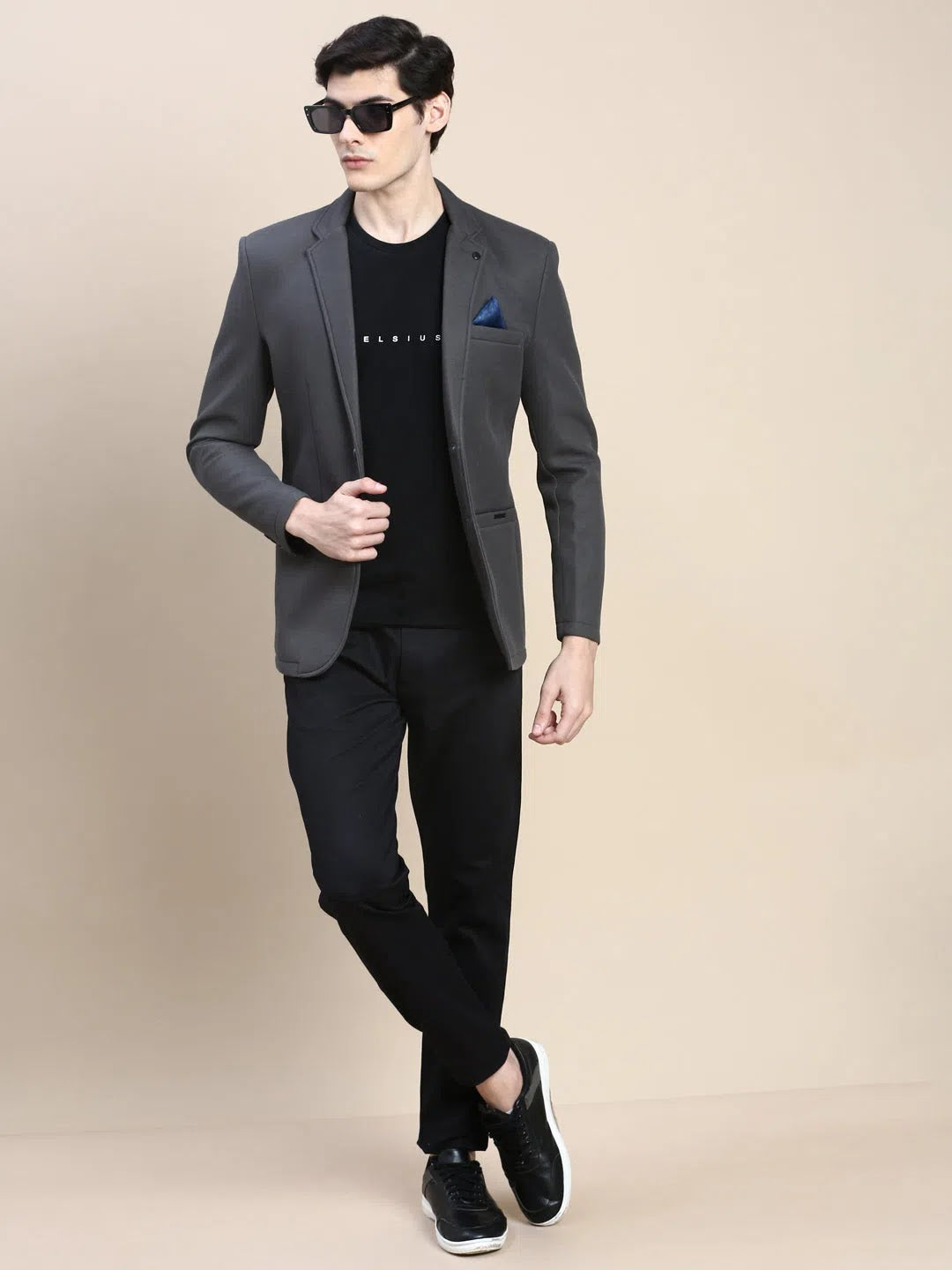 Grey Cotton Nehru Jacket for Men - Solid Casual Blazer