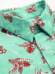 Men Green Printed Casual Shirt-PERRYPRINT-1854-Green
