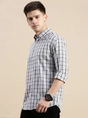 Men White Checked Casual Shirt-GROVER-1112-Offwhite