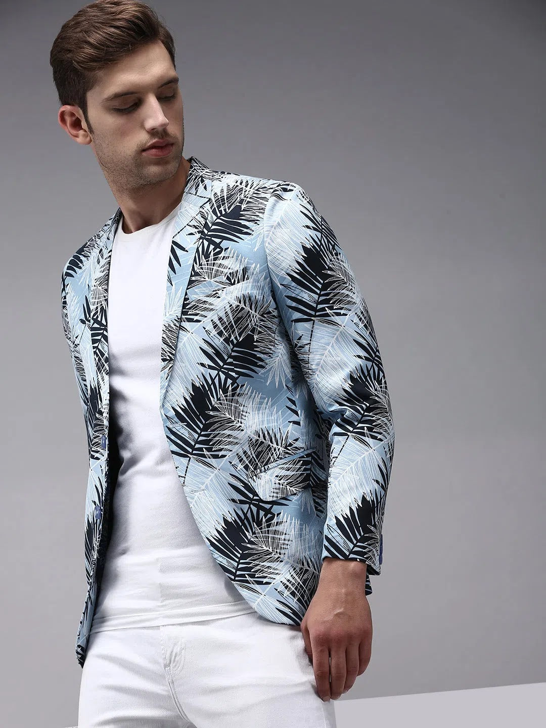 Men's Blue Printed Blazer | Stylish Ethnic Nehru Jacket Look