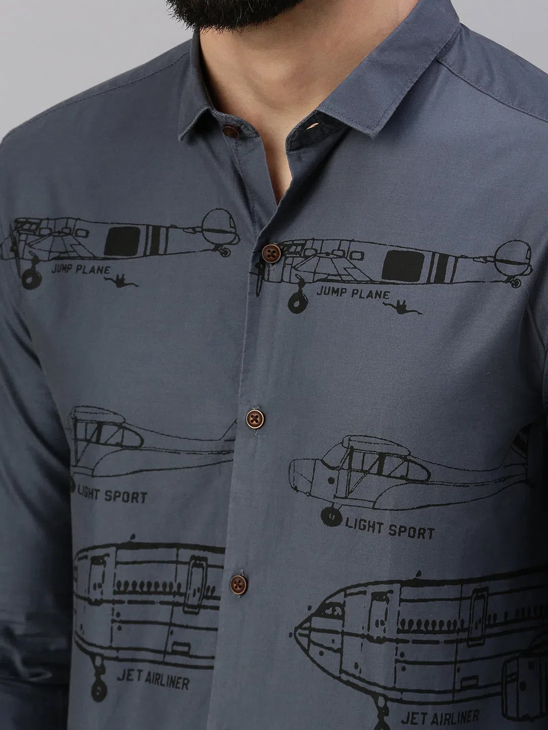 Grey Printed Mens Shirt - Cotton Casual Shirt by DesiQlo