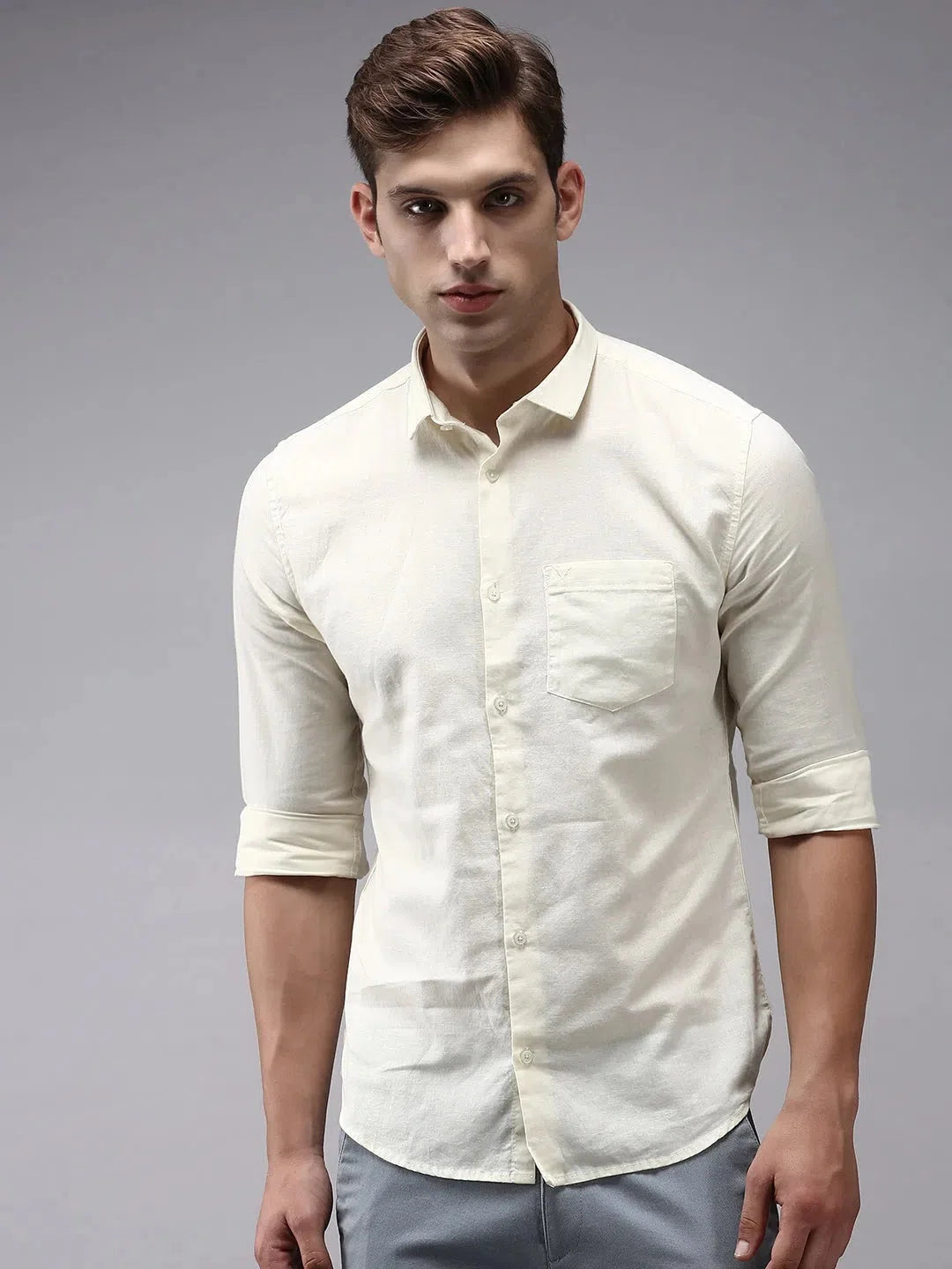 Beige Solid Mens Shirt - Cotton Casual Shirt | DesiQlo