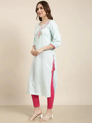 Women Straight Turquoise Blue Chevron Kurta-AT-A1286-K-Turquoiseblue