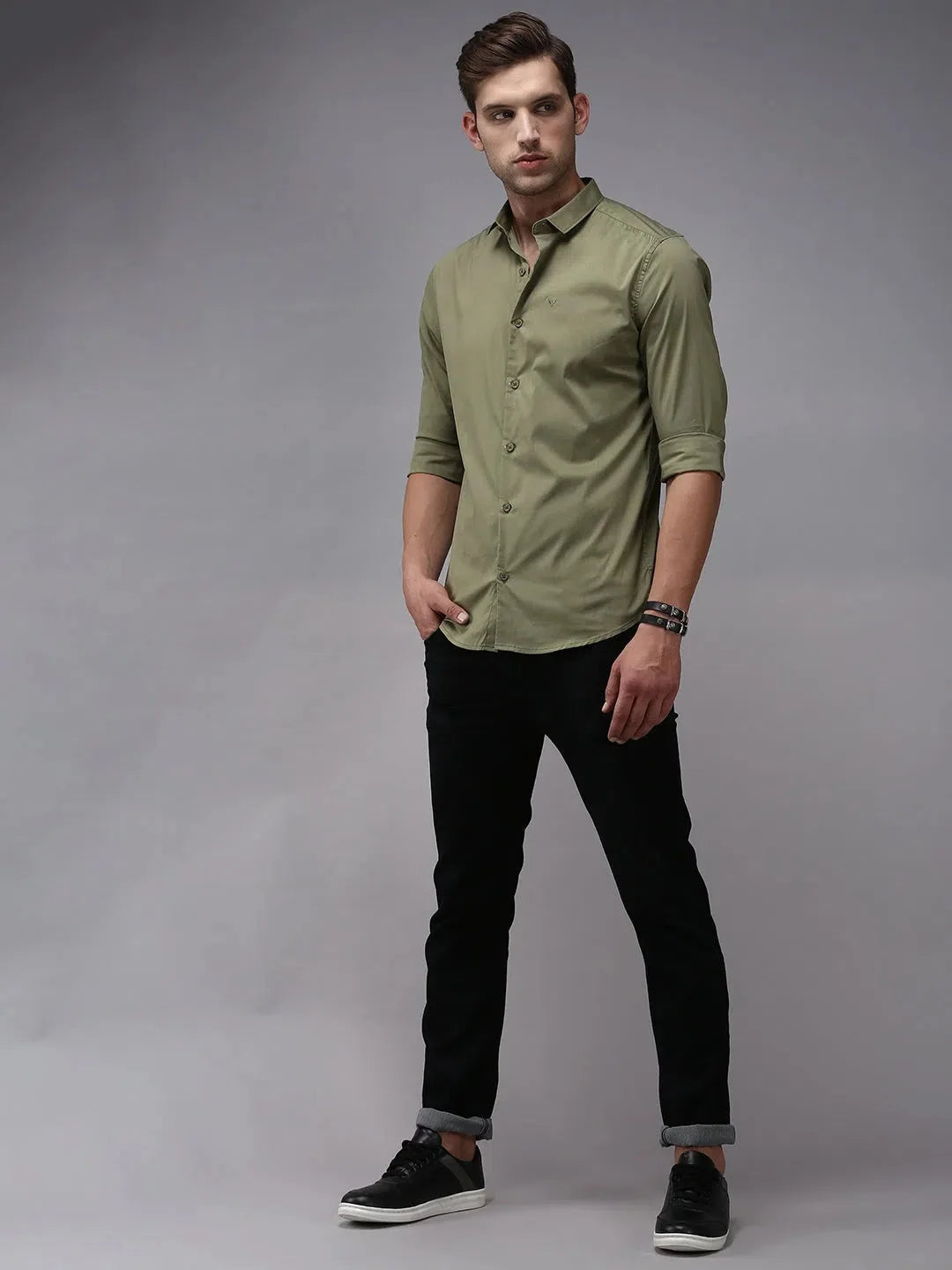 Olive Green Mens Shirt | Solid Cotton Casual Shirt