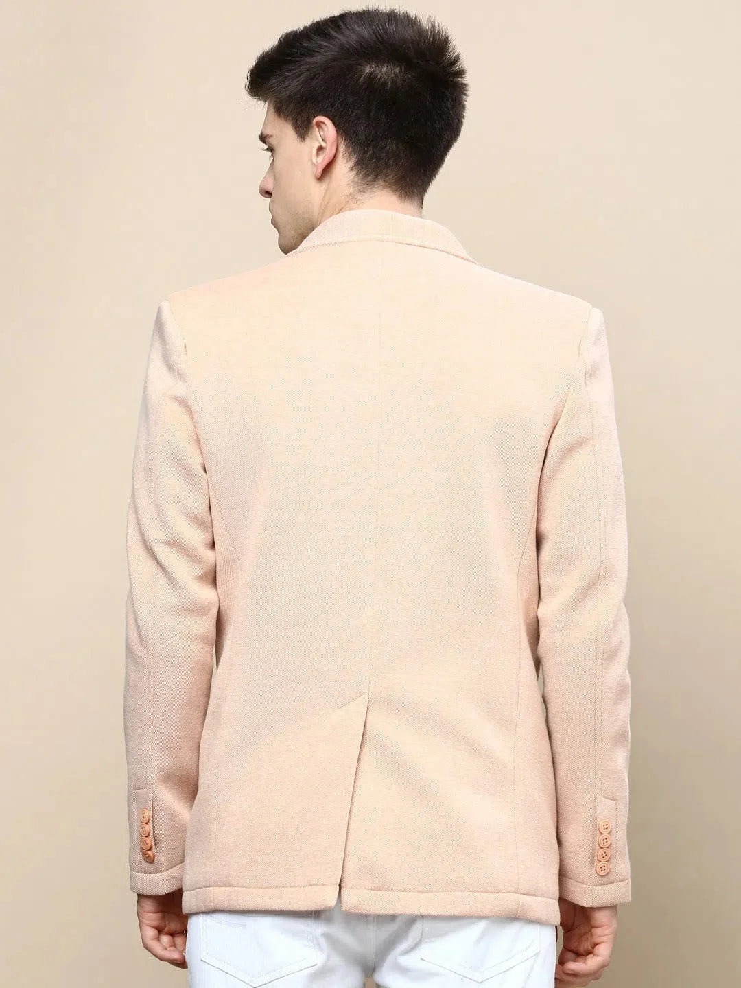 Peach Solid Nehru Jacket: Men's Cotton Casual Blazer