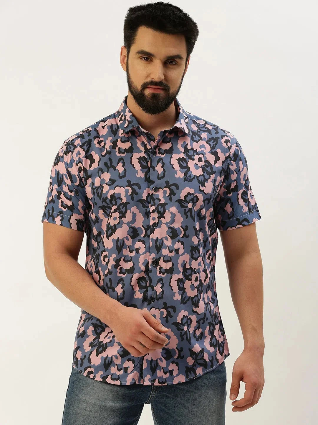 Blue Printed Mens Shirt - Cotton Casual Shirt | DesiQlo