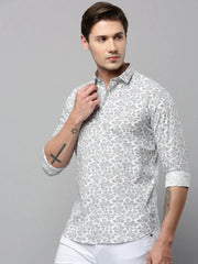 Men White Printed Casual Shirt-ZEPHYRPRINTS-2034-White