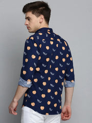 Men Navy Printed Casual Shirt-RDPRINT-3004-Navyblue