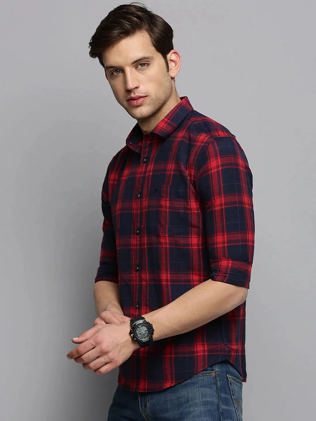 Shop Navy Checked Mens Shirt - Cotton Casual & Formal Shirts