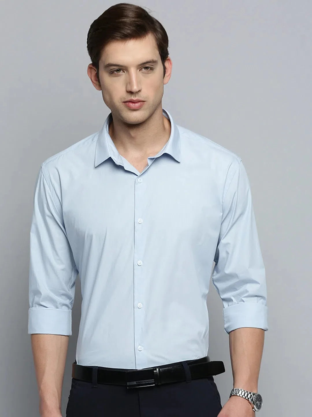 Blue Solid Cotton Mens Shirt | DesiQlo Formal Shirts