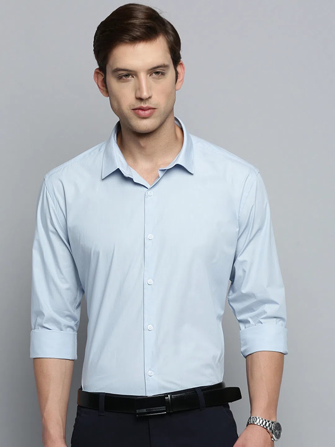 Blue Solid Cotton Mens Shirt | DesiQlo Formal Shirts