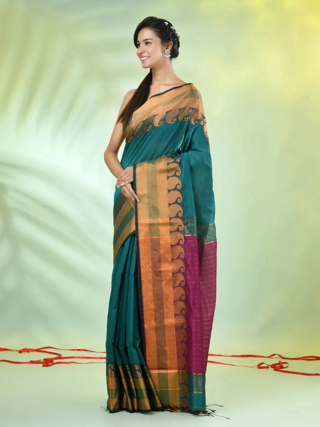 Green Cotton Saree | Indian Sarees with Zari