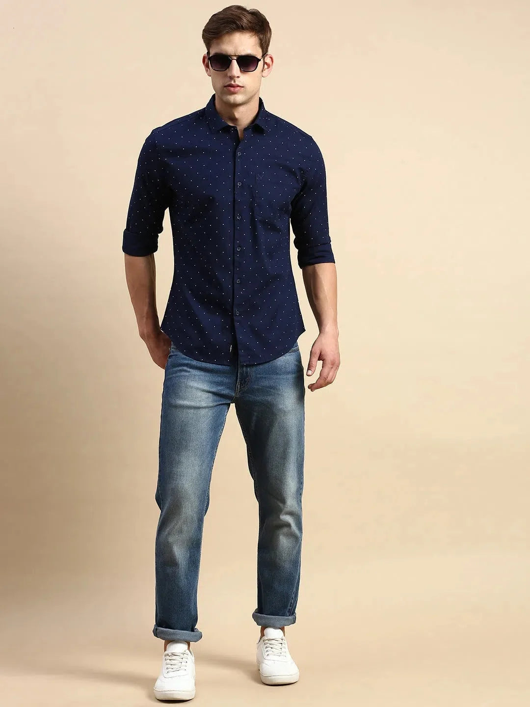 Men's Navy Printed Cotton Shirt | Stylish Casual Wear