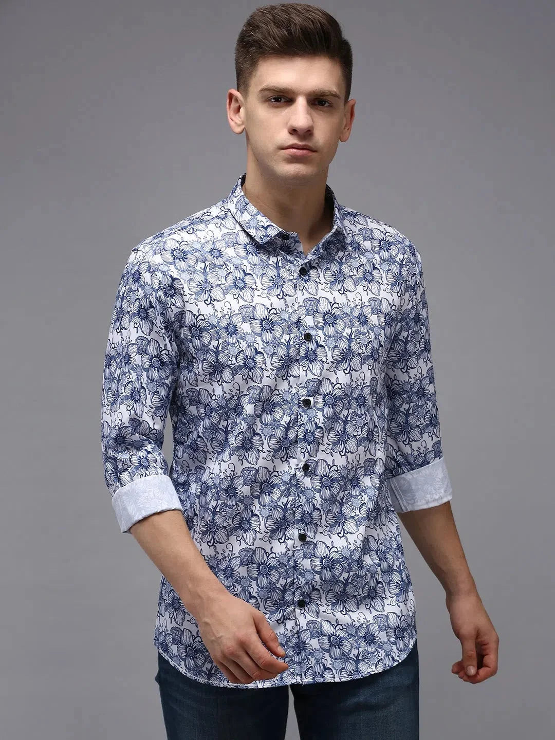 Vibrant White Printed Mens Shirt - DesiQlo Cotton Casual Shirt