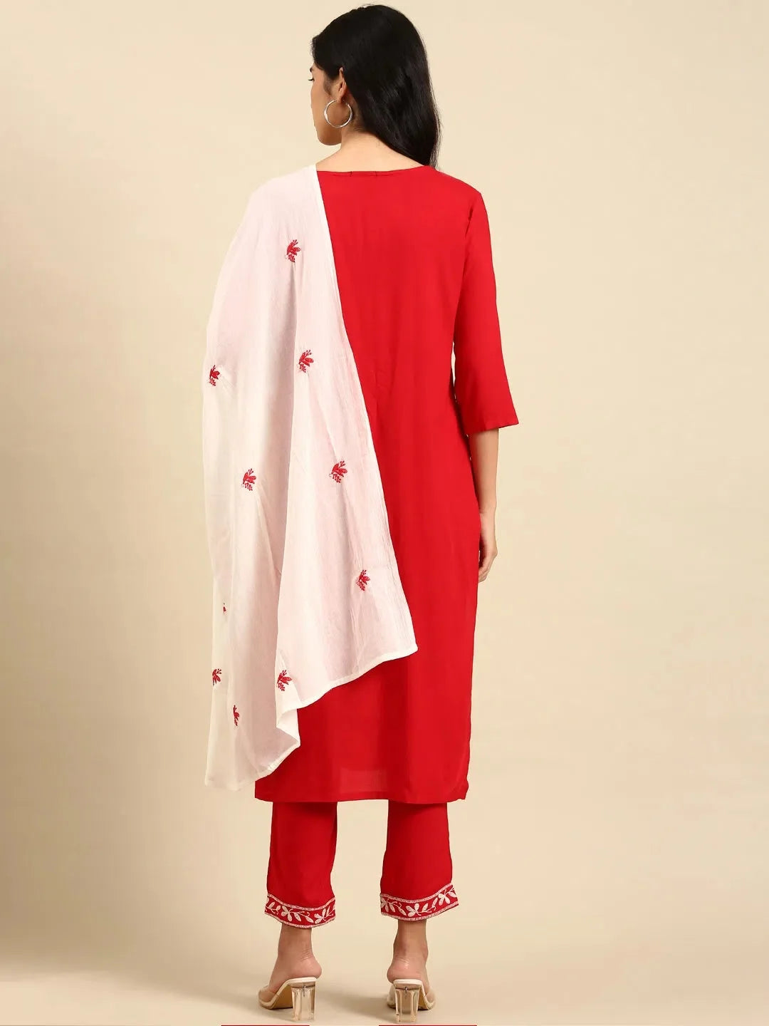 Red Embroidered Cotton Women's Kurta Set | Indian Kurta Sets