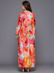 Floral Print Empire Maxi Ethnic Dress-AHEDCNDP-245
