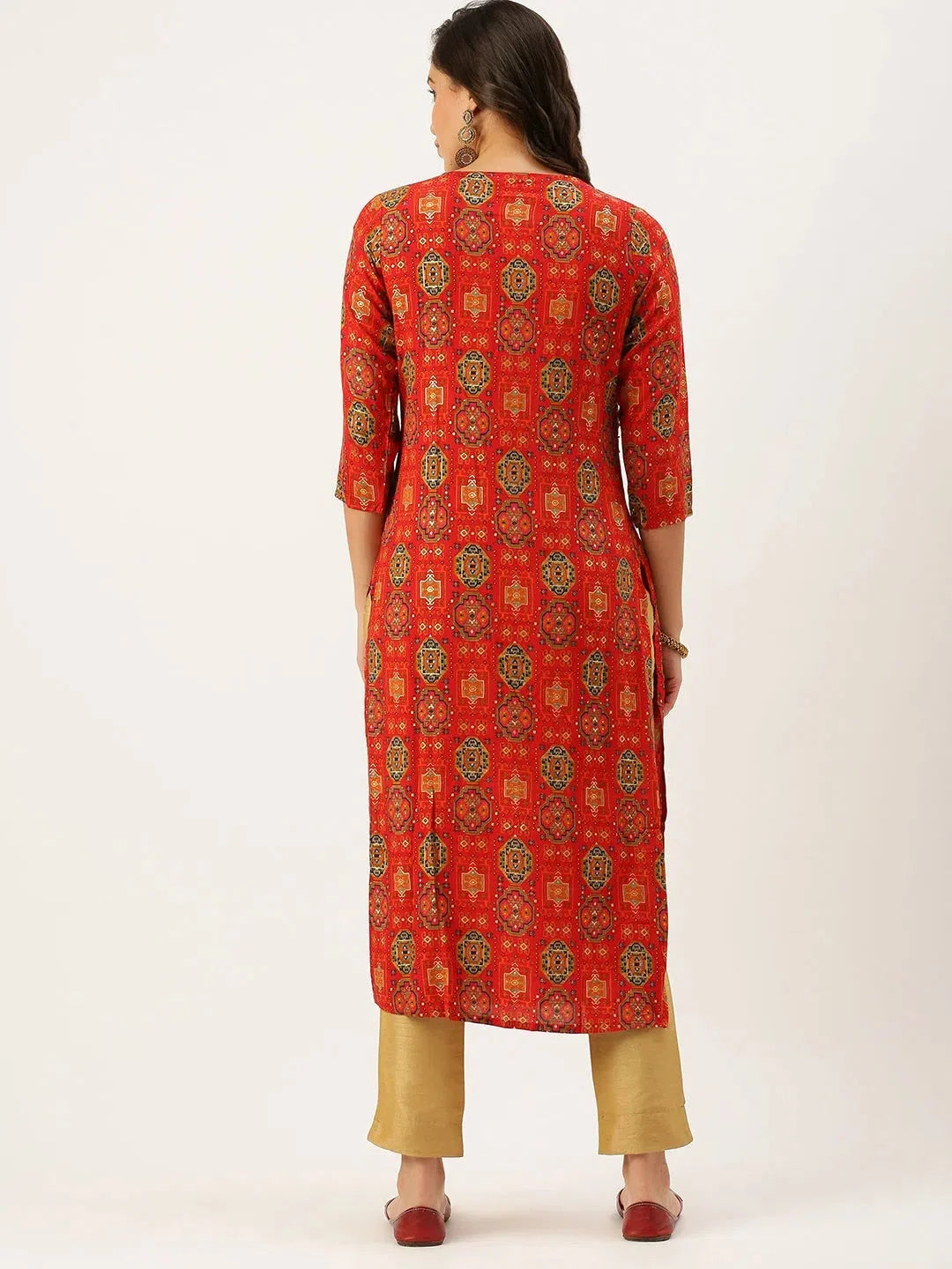Red Printed Straight Kurtas - Women's Indian Kurta Collection