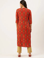 Women's Red Printed Straight Kurtas-GW-2445-Red