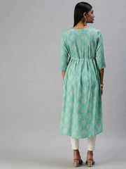 Women's Blue Printed A-Line Kurta-KG555A-Turquoiseblue