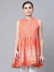 Orange Pure Cotton Printed Tunic-AHTUCODCDS-8061