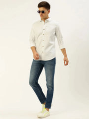 Men White Printed Casual Shirt-REPLAYPRINTSLINEN-3461-White