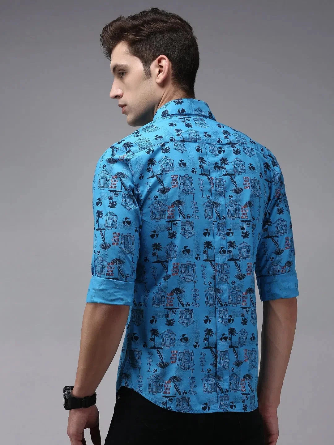 Blue Printed Mens Shirt | Cotton Casual Shirt - DesiQlo
