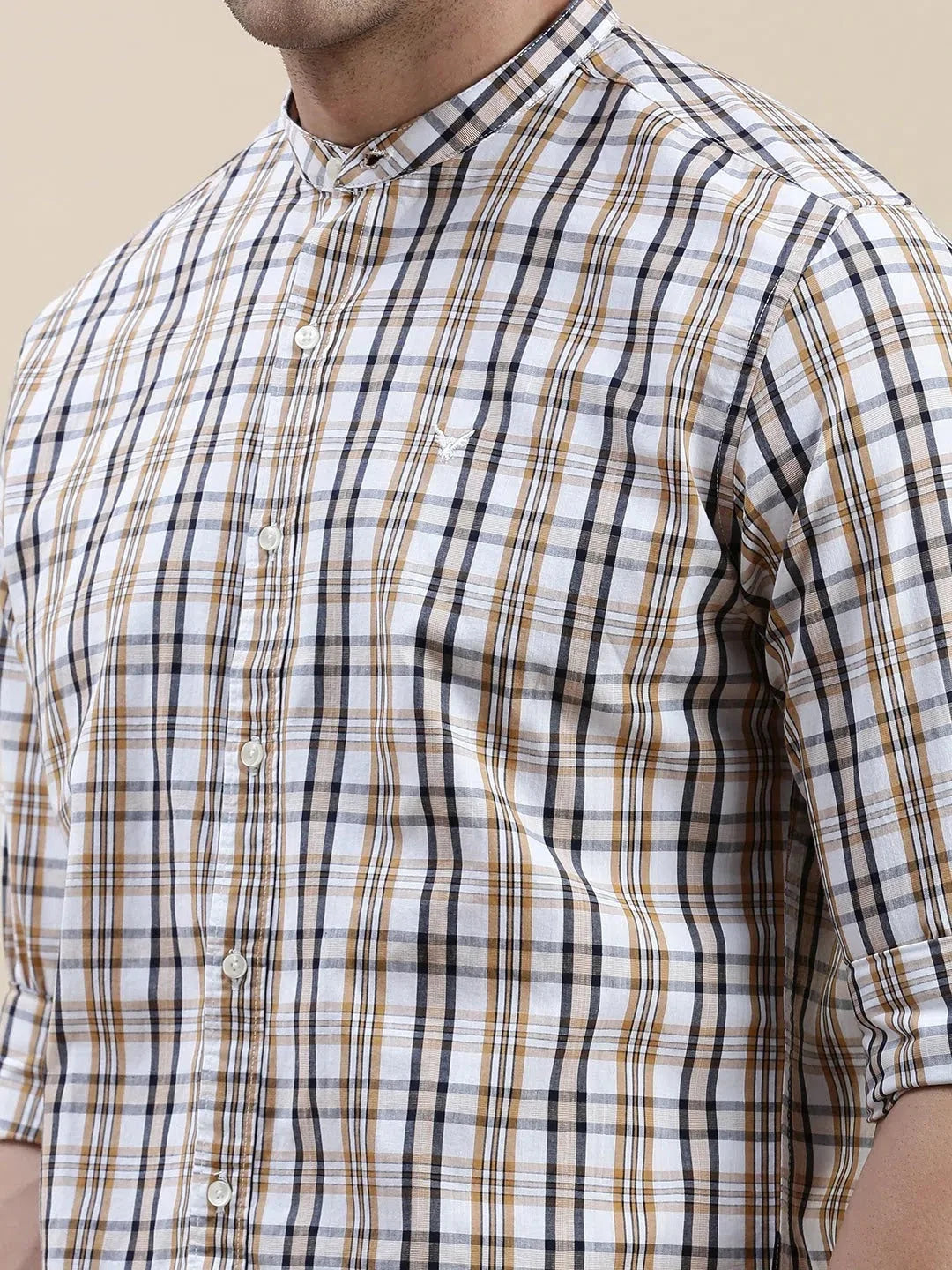 White Checked Mens Shirt | Cotton Casual Shirt by DesiQlo