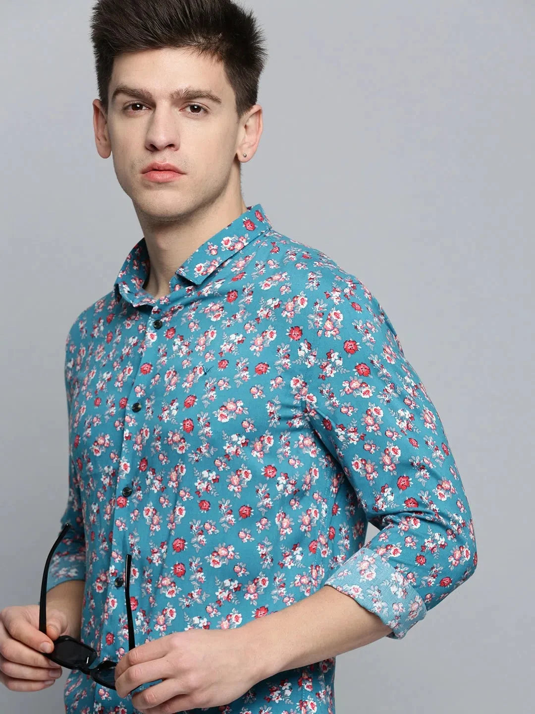 Blue Printed Cotton Mens Shirt | Casual Shirt - DesiQlo