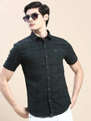 Men Green Checked Casual Shirt-VIVACHECKS-261-Olive
