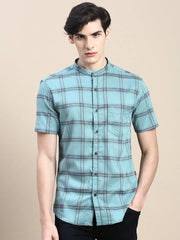 Men Green Checked Casual Shirt-AZARICHECKS-116-Seagreen