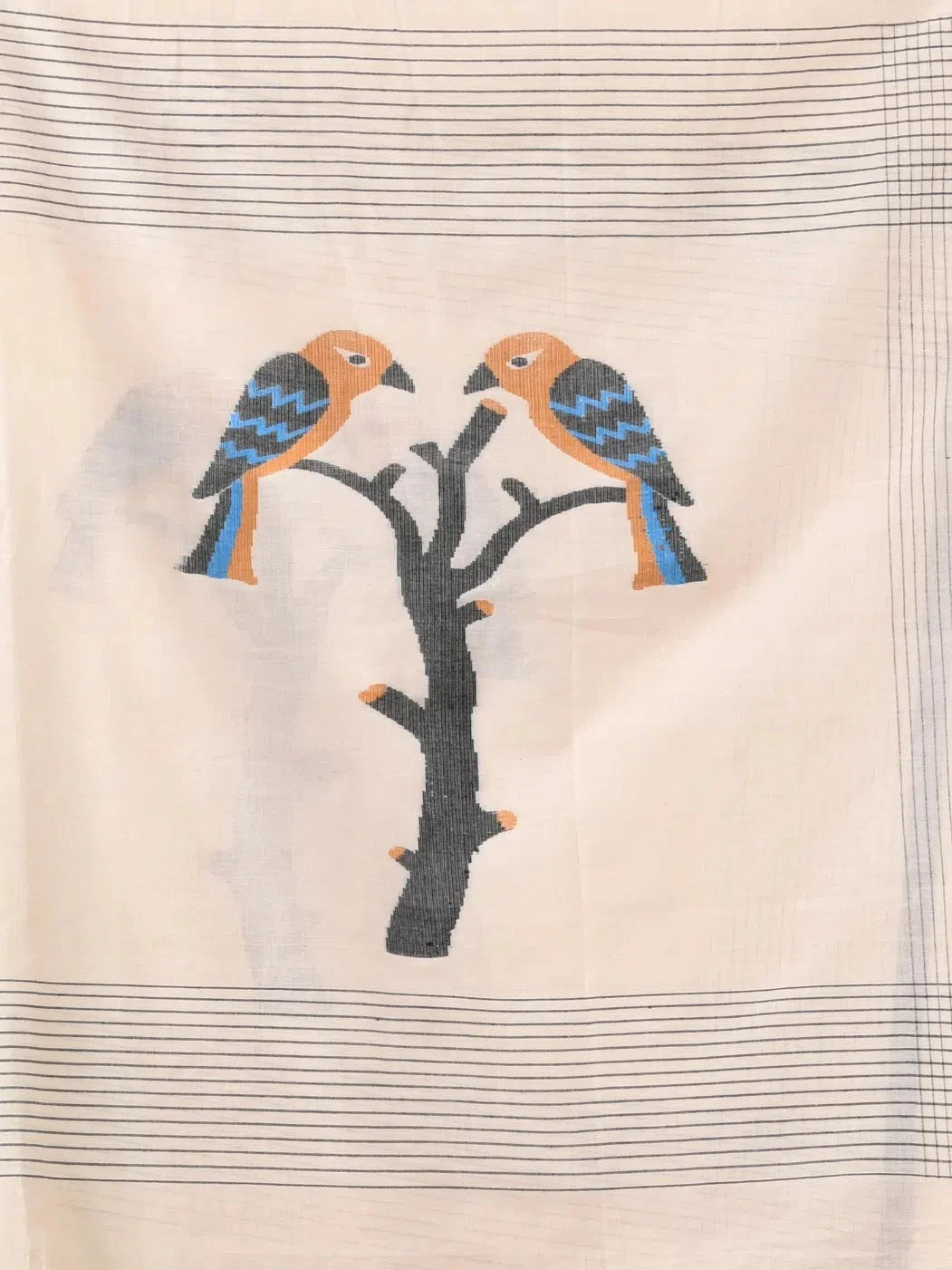 Off White Cotton Saree - Handwoven Bird Motifs | Indian Sarees