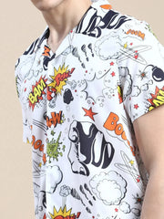 Men White Printed Casual Co ord Set-MARSHALL-1859-White