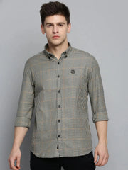 Men Beige Checked Casual Shirt-AARONCHECKS-4344-Cream