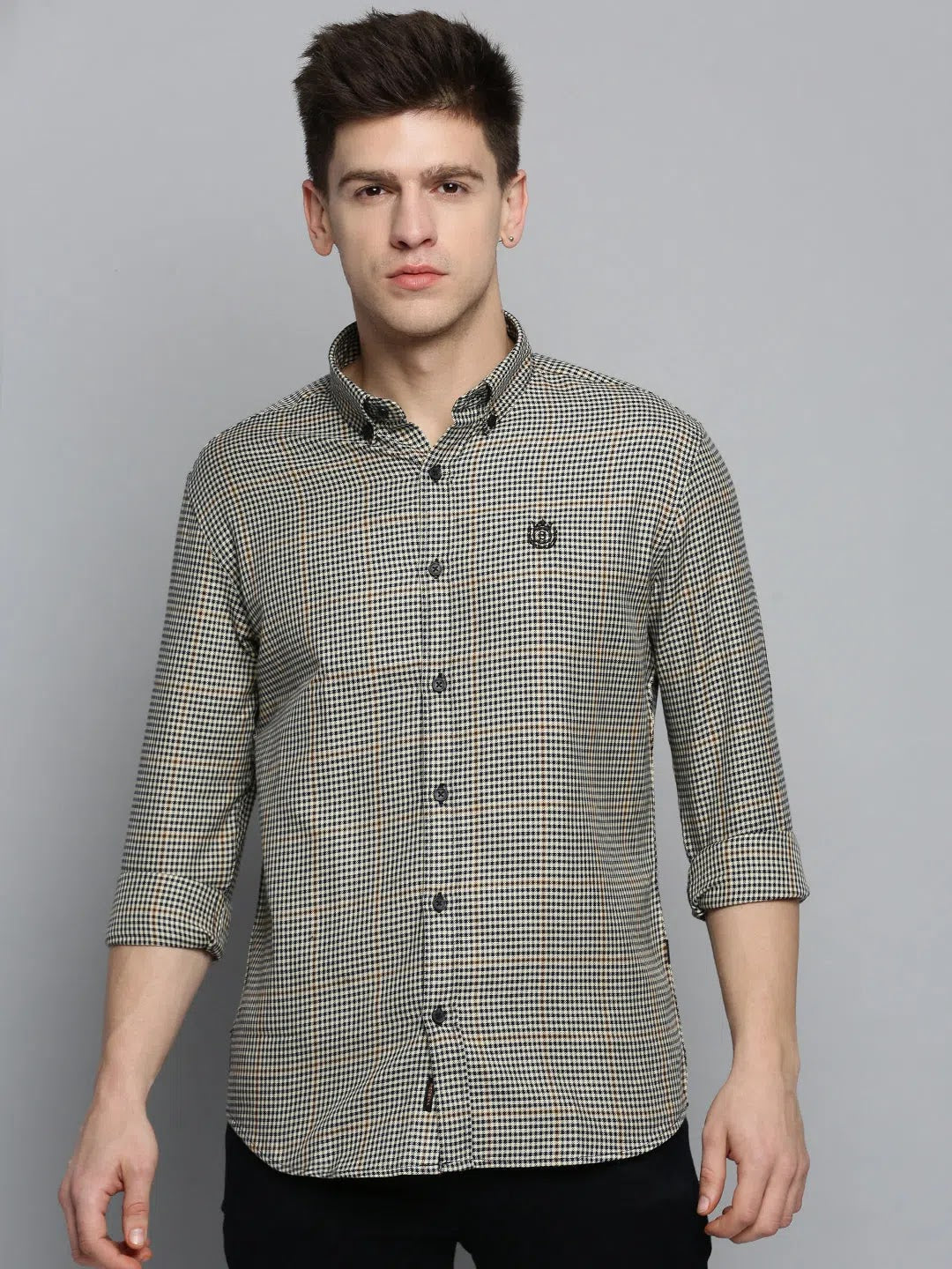 Beige Checked Mens Shirt - Casual Cotton Shirt | DesiQlo